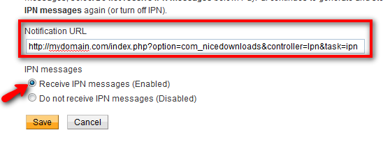IPN Notification URL field